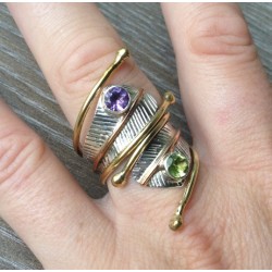 Zilveren ring gezet met Amethist en Peridot ring maat 18.5 mm