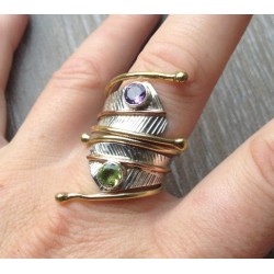 Zilveren ring gezet met Amethist en Peridot ring maat 18.5 mm