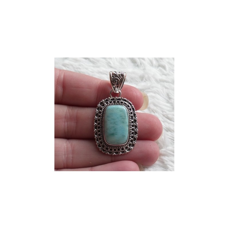 Zilveren hanger rechthoekige Larimar en bewerkte setting