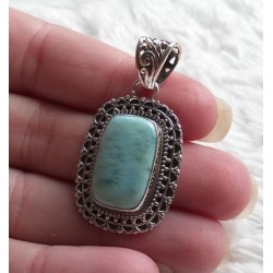 Zilveren hanger rechthoekige Larimar en bewerkte setting