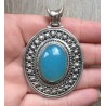 Zilveren grote hanger met blauw Chalcedoon in bewerkte setting
