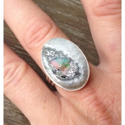 Zilveren ring gezet met Ethiopische Opaal ring maat 19 mm