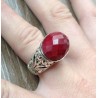 Zilveren ring met hoge bewerkte kop gezet met Robijn 16.5 mm