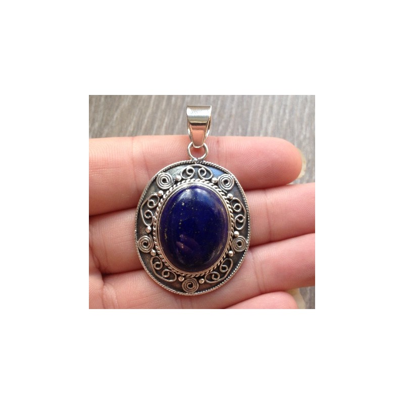 Zilveren hanger met cabochon geslepen Lapis Lazuli