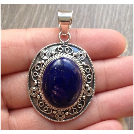 Zilveren hanger met cabochon geslepen Lapis Lazuli