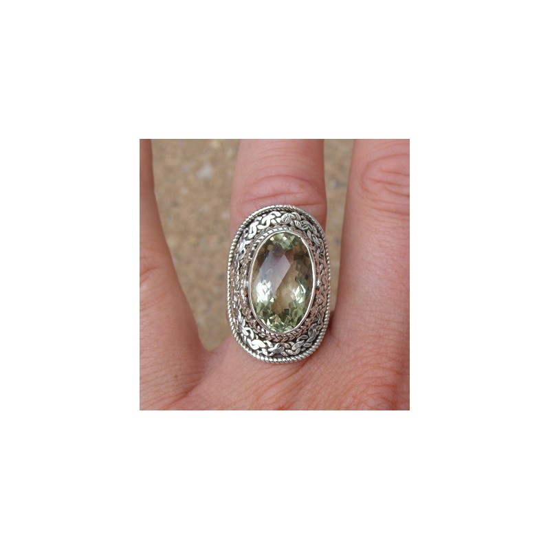Zilveren ring gezet met groene Amethist ring maat 18 mm