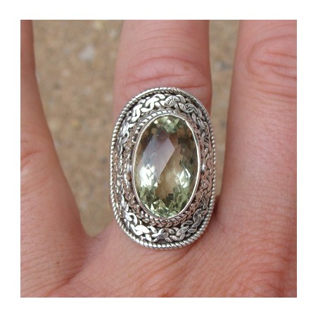 Zilveren ring gezet met groene Amethist ring maat 18 mm