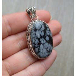 Zilveren hanger met sneeuwvlok Obsidiaan en bewerkte setting