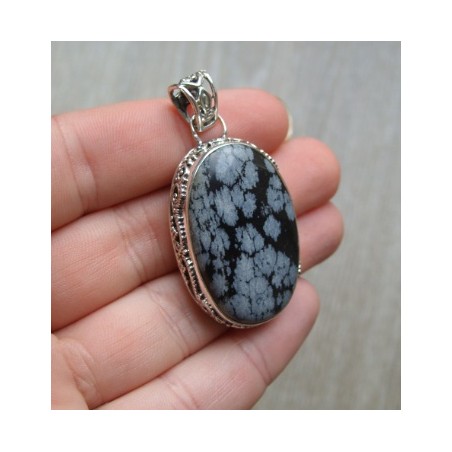 Zilveren hanger met sneeuwvlok Obsidiaan en bewerkte setting