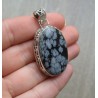 Zilveren hanger met sneeuwvlok Obsidiaan en bewerkte setting