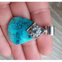 Zilveren hanger gezet met Azuriet en blauw Topaas
