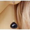 Zilveren lange oorbellen met grote Saffier blauwe quartz onion