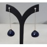 Zilveren lange oorbellen met grote Saffier blauwe quartz onion