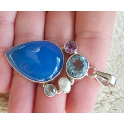 Zilveren hanger met Chalcedoon, Amethist en Topaas