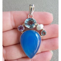 Zilveren hanger met Chalcedoon, Amethist en Topaas
