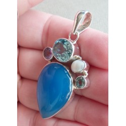 Zilveren hanger met Chalcedoon, Amethist en Topaas