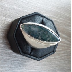Zilveren ring gezet met ovale Mosagaat maat 18 mm