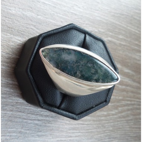 Zilveren ring gezet met ovale Mosagaat maat 18 mm