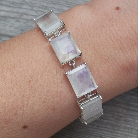 Zilveren armband gezet met rechthoekige facet Maanstenen