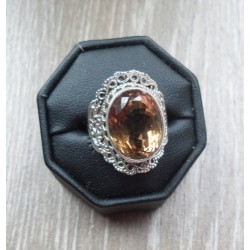 Zilveren ring met Citrien gezet in bewerkte setting 17.3 mm