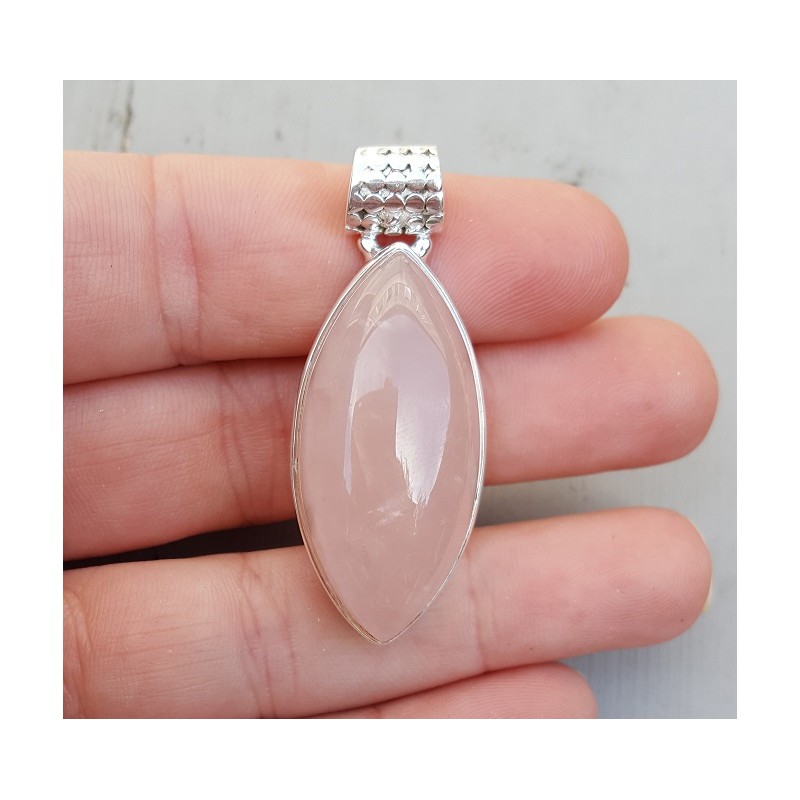 Zilveren hanger met marquise cabochon Rozenkwarts