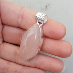 Zilveren hanger met marquise cabochon Rozenkwarts