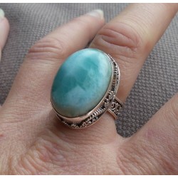 Zilveren ring met Larimar in bewerkte setting 18 mm