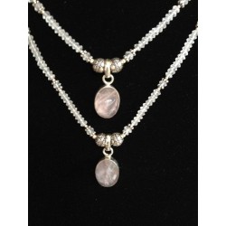 Zilveren dubbele ketting met Rozenkwarts en hanger
