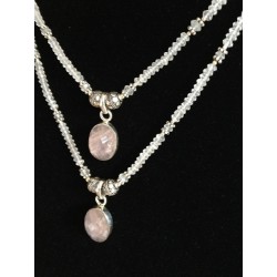 Zilveren dubbele ketting met Rozenkwarts en hanger