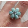 Zilveren ring bloem gezet met Larimar en blauw Topaas 18 mm