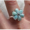 Zilveren ring bloem gezet met Larimar en blauw Topaas 18 mm
