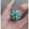 Zilveren ring bloem gezet met Larimar en Peridot 17 mm