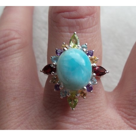 Zilveren ring gezet met Larimar en multi edelsteen 18 mm