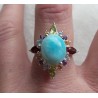 Zilveren ring gezet met Larimar en multi edelsteen 18 mm