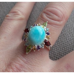 Zilveren ring gezet met Larimar en multi edelsteen 18 mm