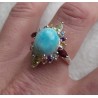 Zilveren ring gezet met Larimar en multi edelsteen 18 mm