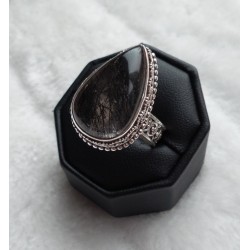 Zilveren ring met Toermalijnkwarts in bewerkte setting 19 mm