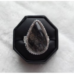 Zilveren ring met Toermalijnkwarts in bewerkte setting 19 mm