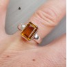 Zilveren ring gezet met rechthoekige Citrien 17.5 mm
