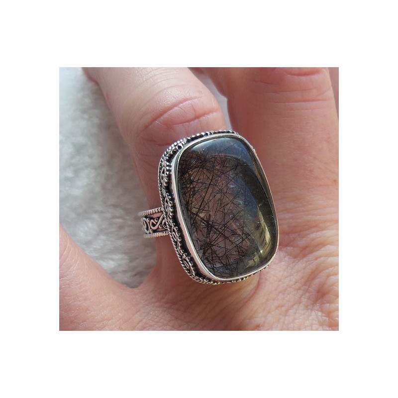 Zilveren ring met Toermalijnkwarts bewerkte setting 18 mm