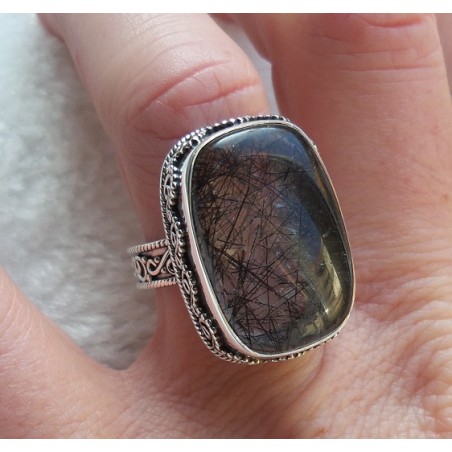 Zilveren ring met Toermalijnkwarts bewerkte setting 18 mm