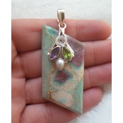 Zilveren hanger Robijn in Fuchsiet gezet met Peridot en Amethist
