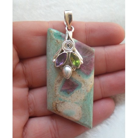 Zilveren hanger Robijn in Fuchsiet gezet met Peridot en Amethist
