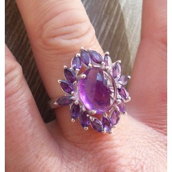 Zilveren ring gezet met facet Amethist en cabochon Amethist 19 m