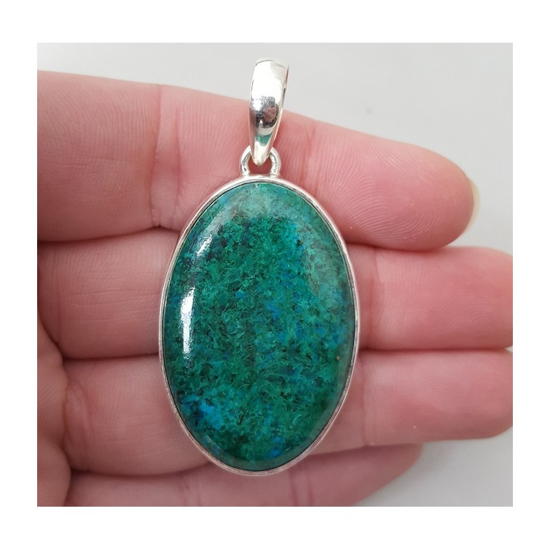 Zilveren hanger met grote ovale cabochon Chrysocolla