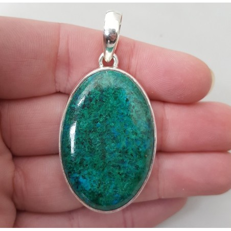Zilveren hanger met grote ovale cabochon Chrysocolla