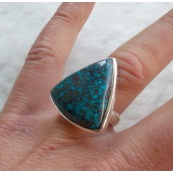 Zilveren ring gezet met driehoekige Azuriet maat 17 mm