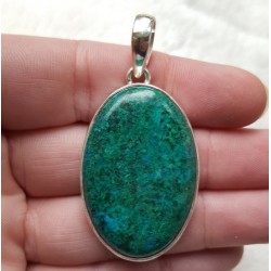 Zilveren hanger met grote ovale cabochon Chrysocolla