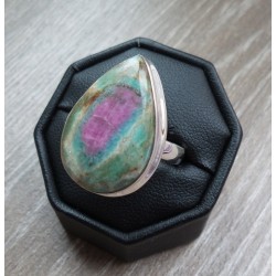 Zilveren ring met druppelvorm Robijn in Fuchsiet 18.5 mm
