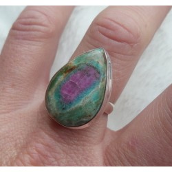 Zilveren ring met druppelvorm Robijn in Fuchsiet 18.5 mm